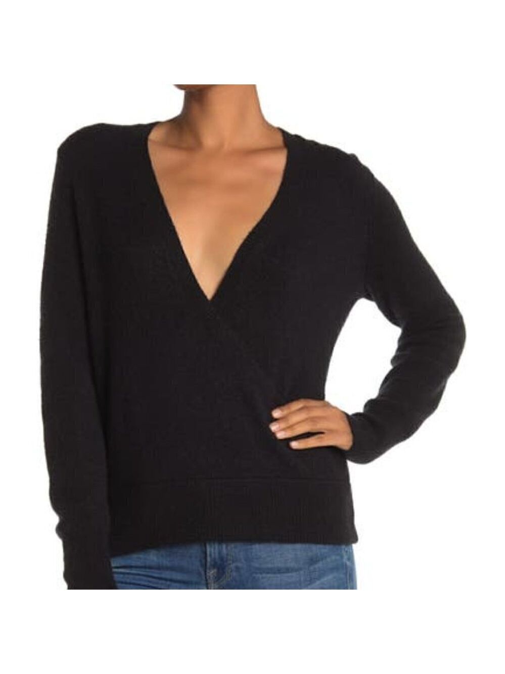 𝅺MADEWELL Bnwt Faux Wrap Front Black Cozy Sweater